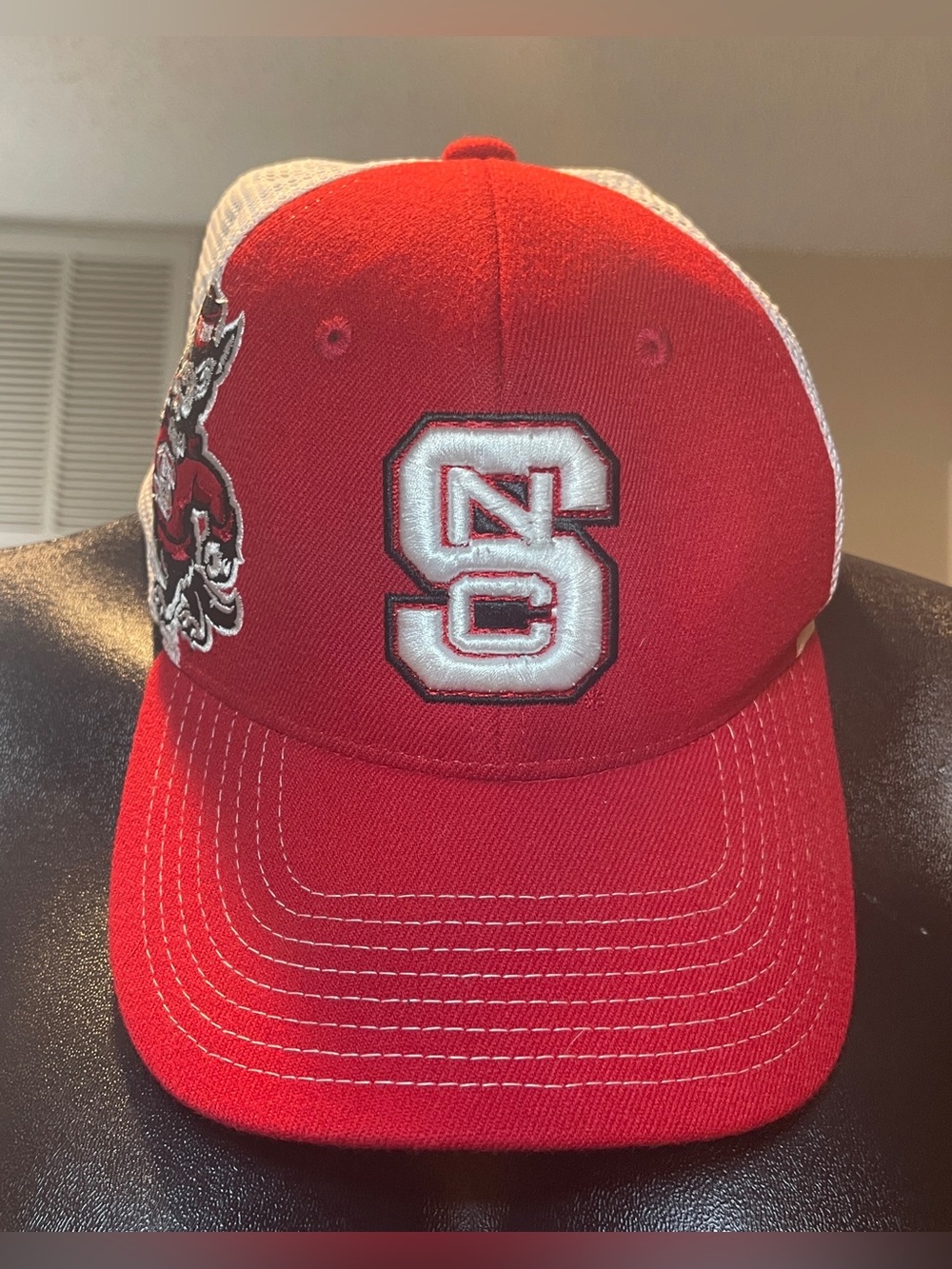 NC State Logo Fitted Red/White Hat, Size M/L